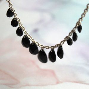 Black Faceted Graduated Teardrop Silver Anklet